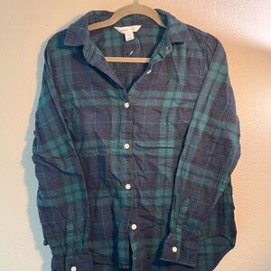 Old Navy Green and Blue Long Sleeve Button Down Shirt Plaid SZ M Collared Y2K